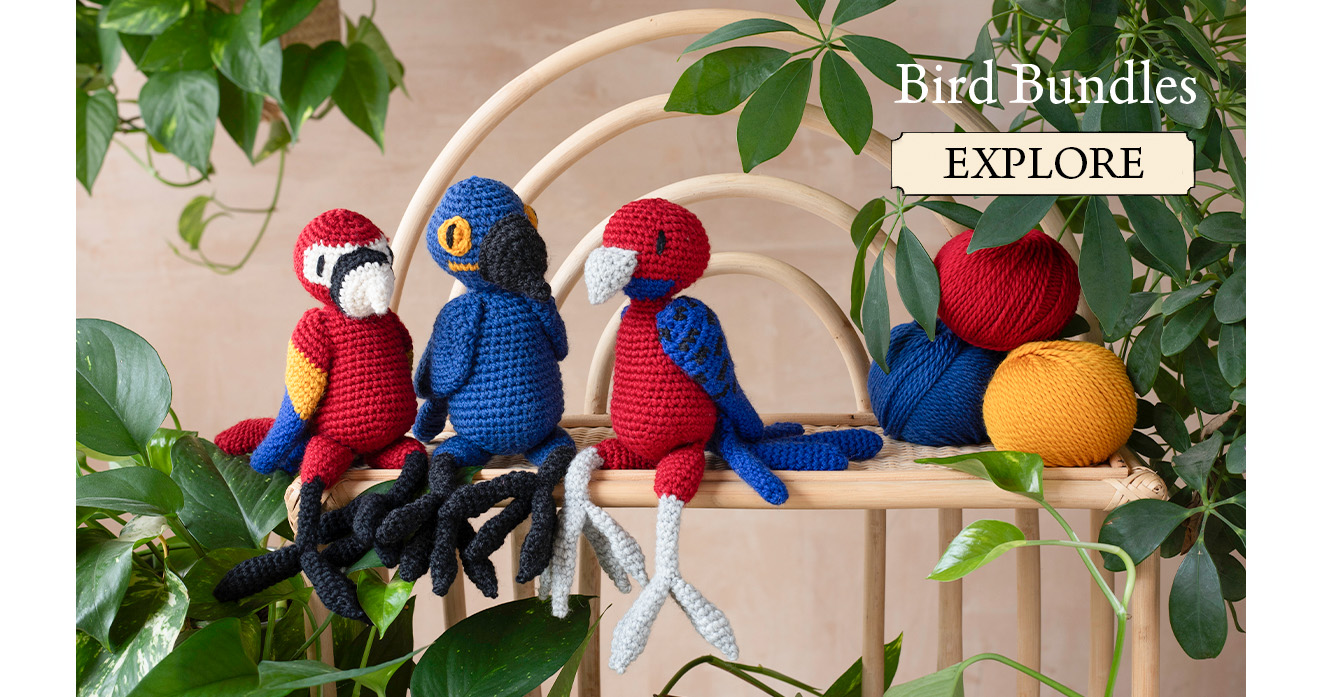 Bird bundles tropical parrot trio toft crochet patterns yarn